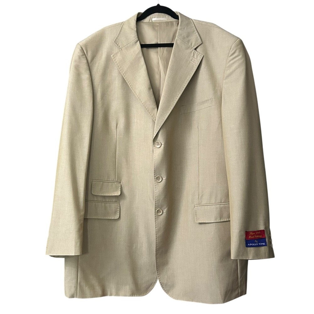 Apollo King Super 150's Hand Stitching Suit Jacket Mens Sz 52L Beige Blazer NWT